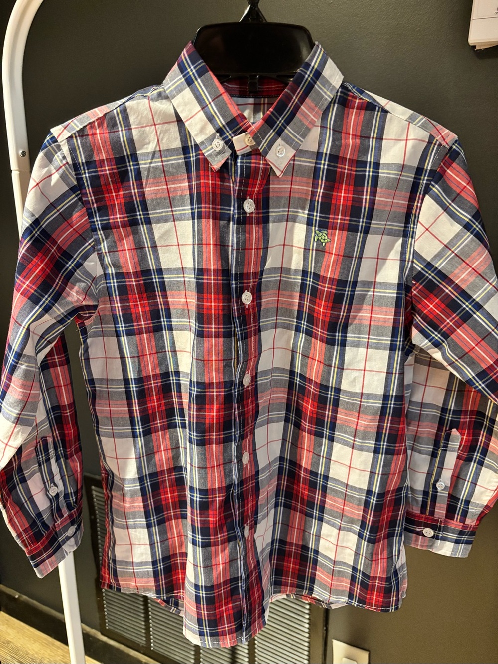 Boys Red, Navy & White Plaid Button-Down Shirt